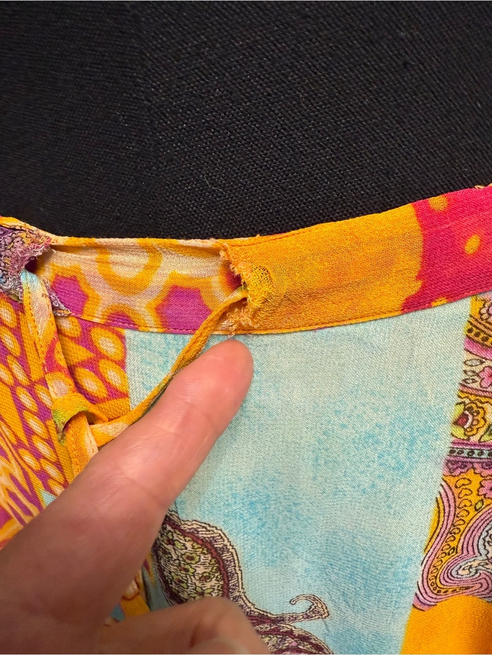 Vintage Patchwork Midi Sheer Skirt in Yellow Pink Multi - Picture 8 of 9